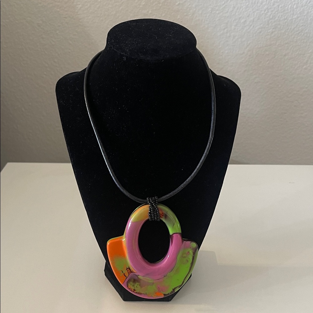 Vibrant Pink and Green Pendant Necklace